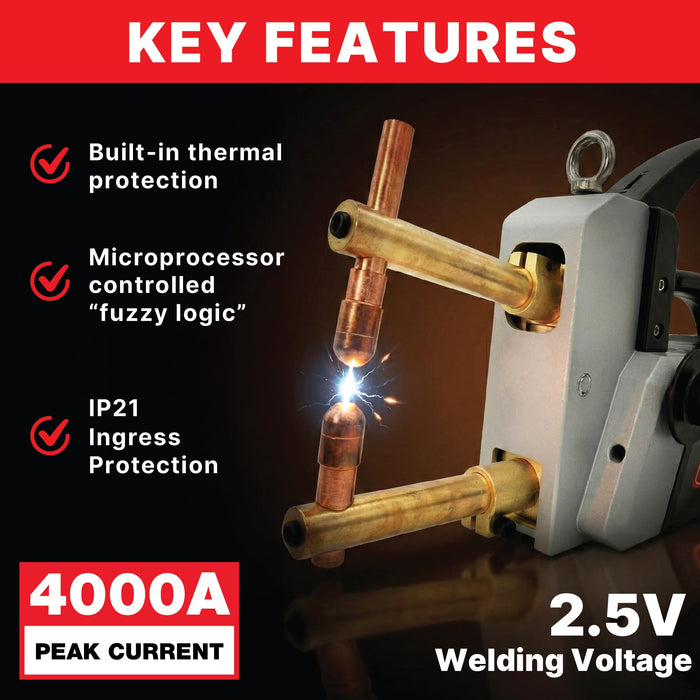 OMNI TOOLS T4000 Welder Machine, Portable Spot Welding Machine 4000A Peak Current, Microprocessor Controlled, Pulse & Continuous Modes, 220V Single Phase, Includes 4 Copper Welding Arms T4000