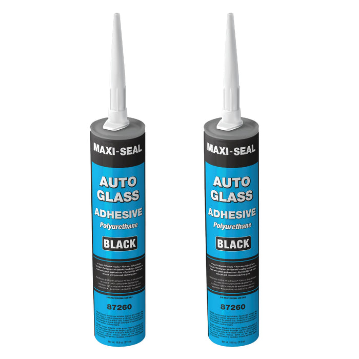 Maxi-Seal Black Polyurethane Windshield Adhesive with Fast Curing Non-sag Formula - 10.5oz Tube + ﻿Applicator Tip﻿ - High Bond Strength Window Sealant Compound (2 Pack)