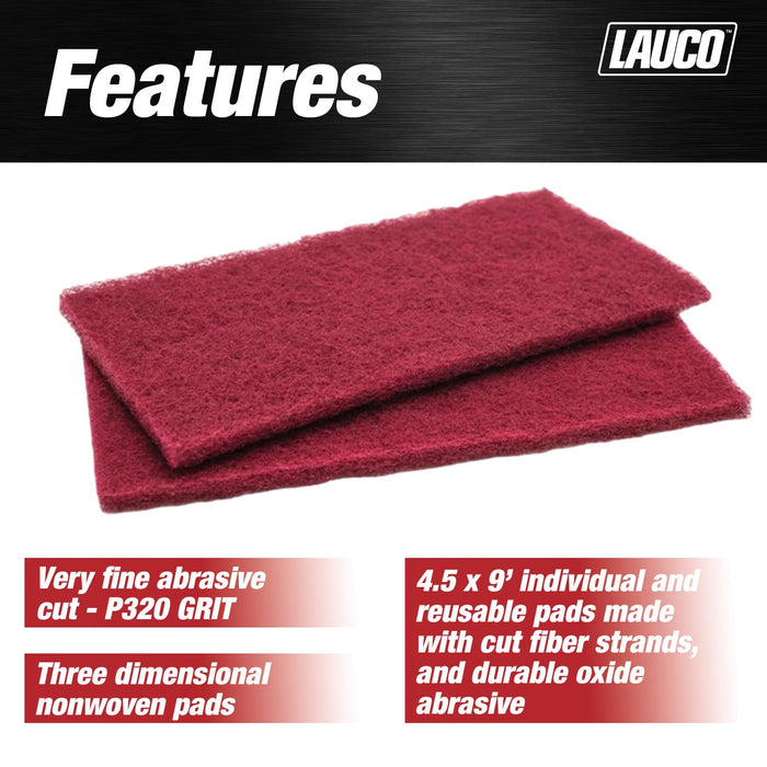 LAUCO 4.5" x 9" Maroon (Very Fine) General Purpose Scuff Pads, 25 Sheets - Scuffing, Scouring, Sanding, Paint Primer Prep Adhesion Scratch - Surface Preparation Automotive Car Auto Body