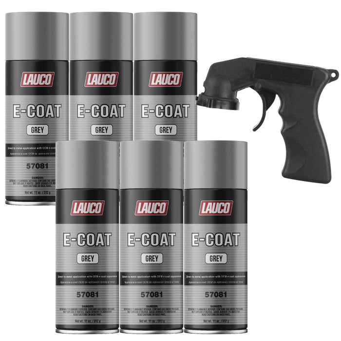 LAUCO E-Coat Gray (6-Pack) - 11oz Aerosol Spray Paint Can w/Gun - Direct to Metal (DTM) Automotive Primer, Restoration, Ecoat Finish (57081)