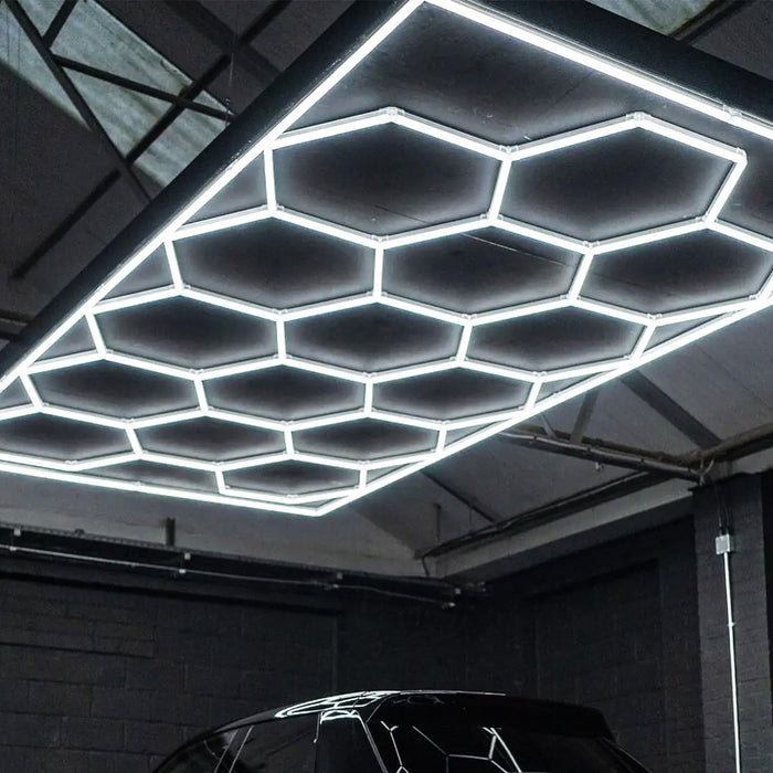 LAUCO Hexagon LED Garage Ceiling Light, 720W 86,400 Lumens, 6500K Daylight White, 14-Grid Honeycomb System with Outer Rectangle Frame, 96" x 190" for Garage, Workshop, Gym & Warehouse 50824