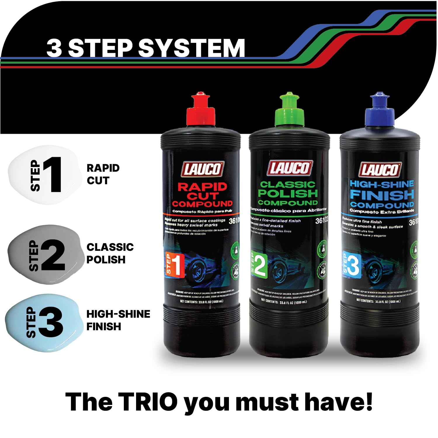 LAUCO Step 2 Fine Polish Compound – 32oz, Professional Swirl Mark & Scratch Remover for Automotive Paint, Silicone-Free, Clear Coat Safe Polishing Compound for High-Gloss Finish, Body Shop