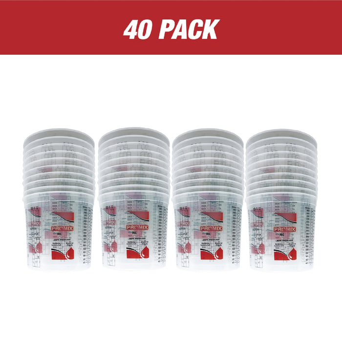 Box of 40 - Paint & Epoxy Mixing Cups Buckets - 174 Ounce (5-Quart) - Calibrated Mixing ratios on Side - Solvent Resistant, Reusable Clear Plastic Cups for Paint, Epoxy, Resin, Oil, Thinner (40)