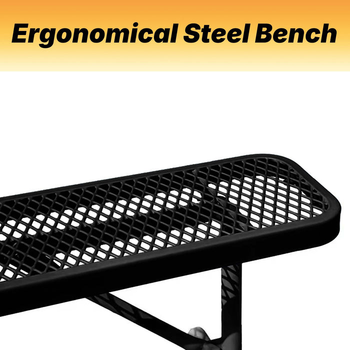 LAUCO Heavy Duty Expanded Metal Mesh Picnic Bench, Industrial Style Outdoor Bench with Steel Frame, 1000 lbs Capacity, Black Thermoplastic Coating (Black)