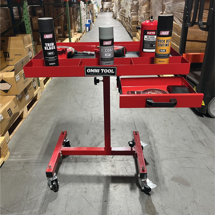 LAUCO Rolling Work Table with Drawer, Adjustable Mobile Tray Table for Shop, Garage, Mechanic Tool Cart with Wheels, 220 lb Capacity, Red [39102]