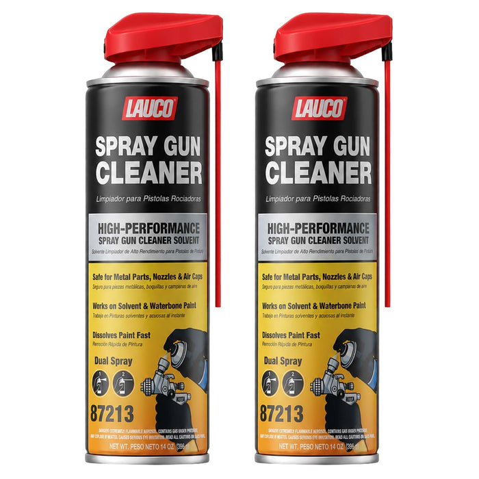 LAUCO Spray Gun Cleaner 14 oz, Pack of 2, High-Performance Paint Gun Cleaner Solvent, Fast Dissolving Aerosol for Waterborne & Solvent Paint, Dual Spray Precision Cleaner for Nozzles, Air Caps & Metal