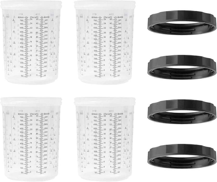 LAUCO 2 Pack Paint Spray Gun Hard Cup Set, 800ML (27 Oz) Reusable Mixing Cups with Retainer Rings, Compatible with Disposable Paint Cup Liner and Lid Systems for Automotive Paint, Primer, Clear Coat
