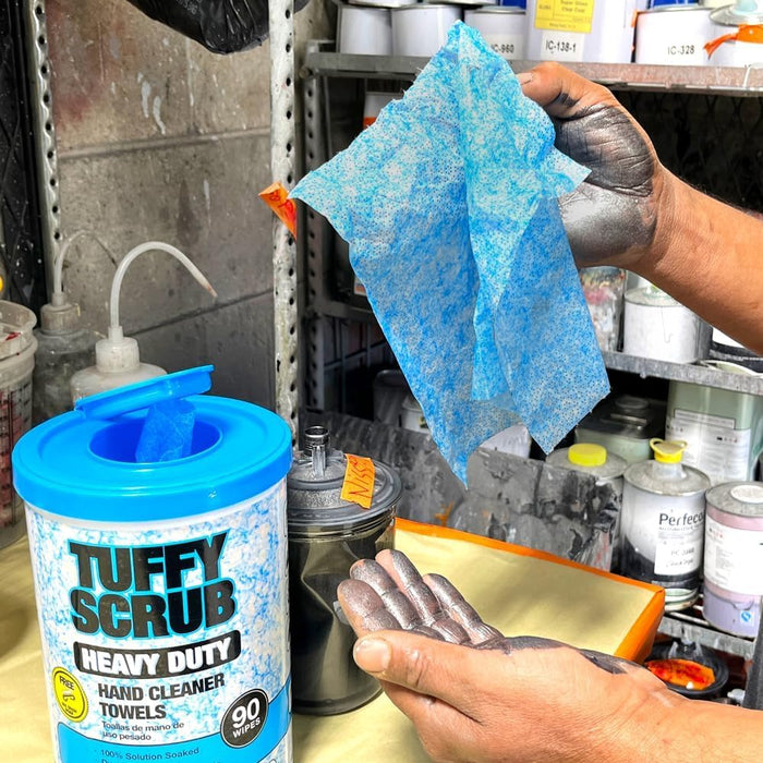 LAUCO Tuffy Scrub Cleaning Wipes – 90 Count (10" x 12") – Heavy Duty & Multi-Purpose Hand and Surface Towels for Industrial, Shop, Auto & Home Use (2 Pack, Heavy-Duty) 57029