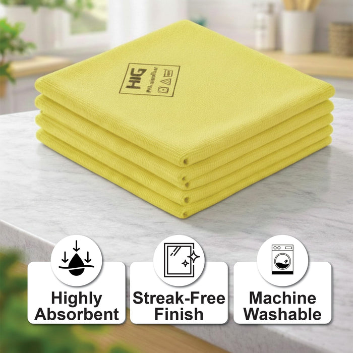 HIG PVA Microfiber Cleaning Towels, Professional Grade Synthetic Chamois Cloths for Streak Free Shine, Ultra Absorbent, Smooth & Reusable All-Purpose Cleaning Rags for Home, Car & Kitchen (5, Yellow)
