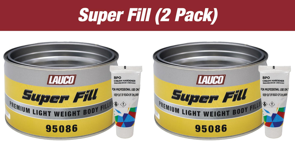 LAUCO Super Fill Premium Lightweight Body Filler - Pack of 2 - Ideal for Small-Medium Dents & Scratches, Adheres to Fiberglass, Steel, Galvanized, Zinc & Aluminum, 2 Quart + 2 Hardener