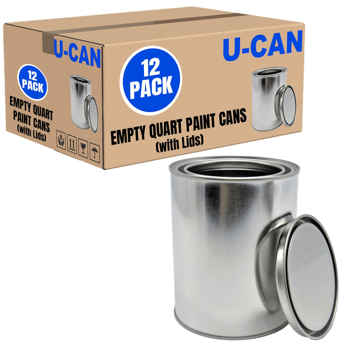 LAUCO Empty Paint Cans with Lids – 32oz, 12 Pack Metal Paint Cans in Multiple Bulk Pack Sizes – DIY, Crafts, Resin, Adhesives & Storage