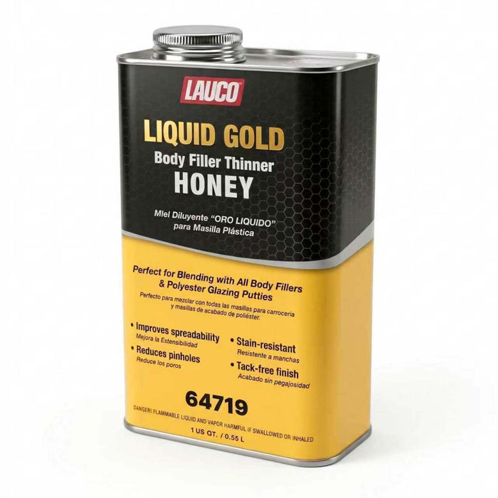 LAUCO Liquid Gold Body Filler Thinner Honey, Bridges Holes, Water Resistant, Lightweight Filler for Fiberglass, Steel, Plastics, Thinner Honey