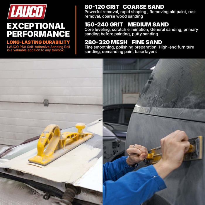 LAUCO Premium 320 Grit Ceramic Grain PSA Self-Adhesive Sanding Roll Each 2.75" x 25 Yard - Self Adhesive Sticky Back Continuous Longboard Sandpaper for Automotive and Woodworking