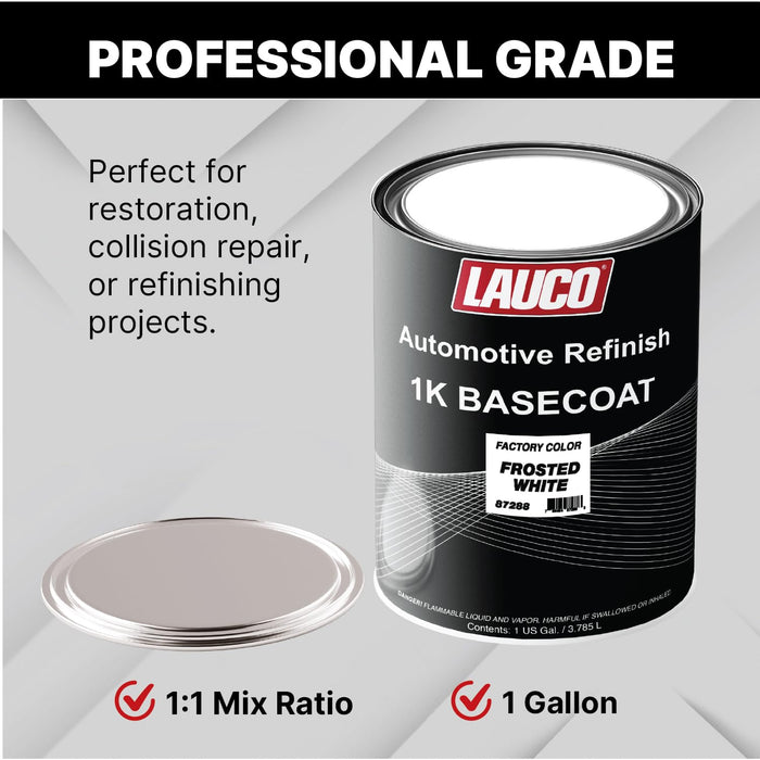 LAUCO 1K Basecoat Frosted White – White Automotive Paint – Factory Color Match – 1 Gallon – Spray Gun Ready – Mixing Ratio 1:1 – Car Repaint Base Coat 87288