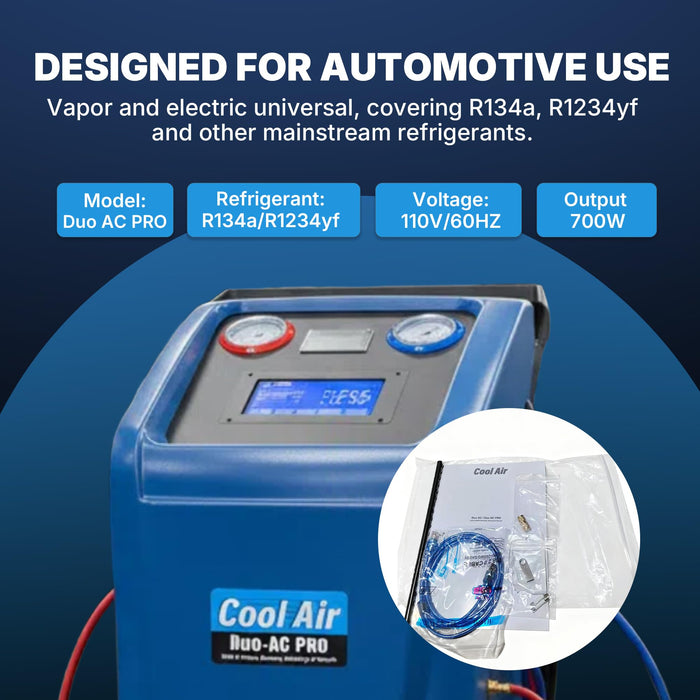 Cool Air Duo-AC Machine PRO – Professional Automotive A/C Recovery & Recharge Station | Full-Automatic Dual Refrigerant Service Machine for R134a & HFO-1234yf with 7-Inch Touch Screen (Duo-AC PRO)