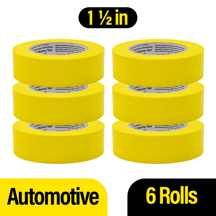Automotive Masking Tape Yellow Painters Tape for Car Painting, High Temperature Resistant Refinishing Tape, Clean Removal No Residue, Professional Auto Body Shop Masking Tape Bulk (1.4in-6rolls)