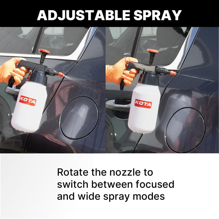 KOTA 1 L Adjustable Hand Pump Pressure Sprayer, Heavy-Duty Multipurpose Bottle for Automotive Solvents, Surface Prep & Car Detailing, Chemical-Resistant PE Construction, Adjustable Spray Pattern (5)