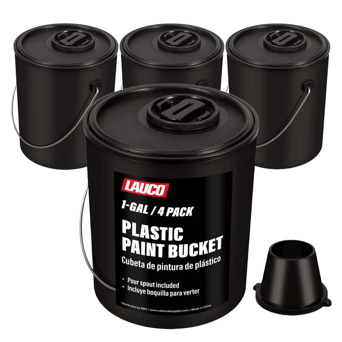 Plastic Paint Can Bucket 1Gal Pack of 4, w/Lid & Handle, Triple Lock Airtight Seal, Touchdown Bucket, Small Pail Triple-Lock Airtight Seal to Minimizing Skimming, Rust, Odor & Chemical Resistant