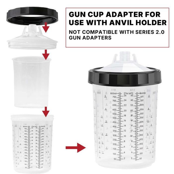 4 Pack Set of Large Size 27 Ounce (800ml) 4 Hard Cups and 4 Rings for Use with The Disposable Paint Spray Gun Cups Liners and Lid System 0OC8000