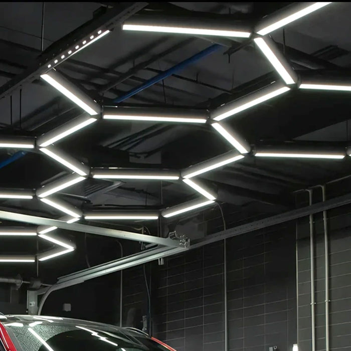 LAUCO Hexagon LED Garage Ceiling Light, 720W 86,400 Lumens, 6500K Daylight White, 14-Grid Honeycomb System with Outer Rectangle Frame, 96" x 190" for Garage, Workshop, Gym & Warehouse 50824