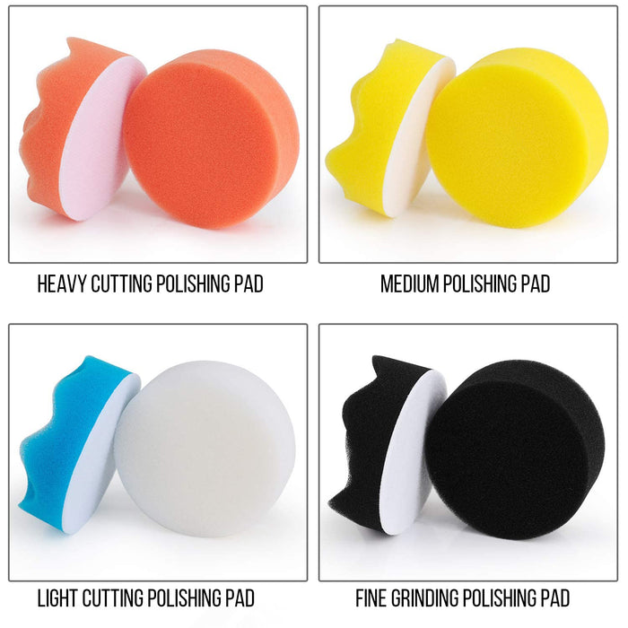 Buffing and Polishing Pad Kit for Drill Adapter – 3-Inch Foam and Wool Pads for Car Detailing, Scratch Removal, Cutting, Finishing and Polishing (30 Pcs Set)