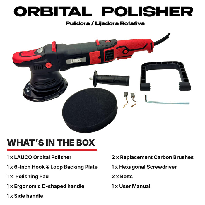 LAUCO Gear Driven Orbital Polisher 1000W with 6-Inch Backing Pad, 6-Speed Variable Control, High Torque Dual Action Polisher for Car Detailing, Paint Correction, Waxing, Buffing & Polishing LP1000