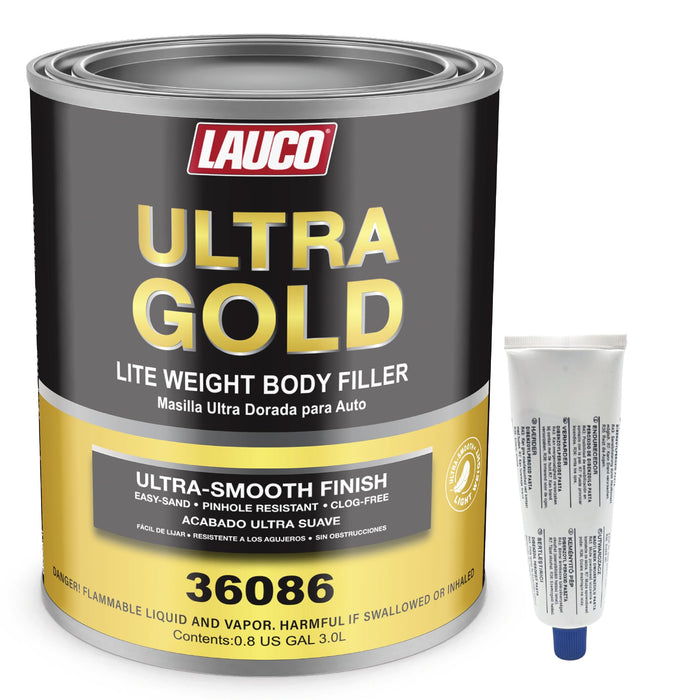 LAUCO Ultra Gold Premium Lightweight Body Filler, Bridges Holes, Water Resistant, Lightweight Filler for Fiberglass, Steel, Plastics, Ultra Gold (Ultra Gold)