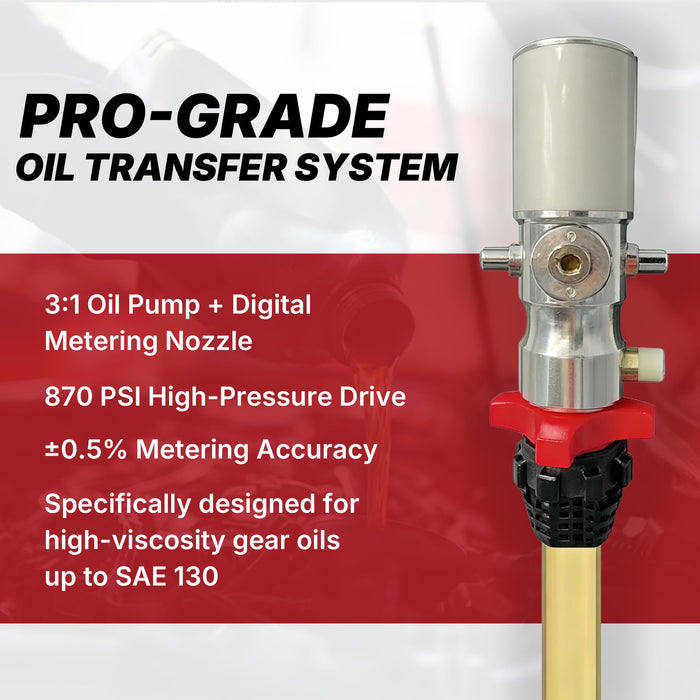 LAUCO 3:1 Air Operated Oil Pump – Pneumatic Drum Pump for 55 Gallon Barrels – 870 PSI for SAE240 Fluids and Gear Oils (Pump Only, No Hose, Gun, Cart) (Not for Gasoline or Diesel)- 47529