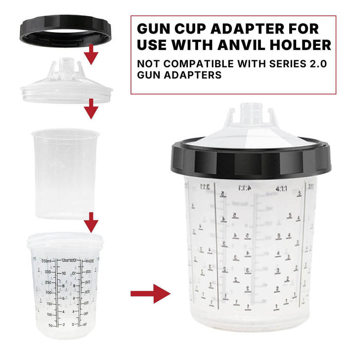 4 Pack Set of Medium Size 13.5 Ounce (400ml) Hard Cups and Retainer Rings - 4 Hard Cups and 4 Rings for Use with The Disposable Paint Spray Gun Cups Liners and Lid System