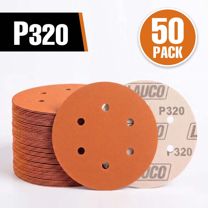 50 PCS 6 Inch 6 Hole Ceramic Sanding Discs P320 Grit, Hook and Loop Orbital Sandpaper, Heavy Duty Sandpaper for Wood, Metal, Automotive, Paint Removal