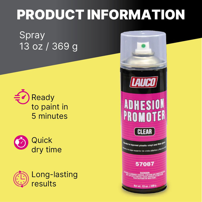 LAUCO Automotive Adhesion Promoter 13 oz Spray Can (57087) - Pack of 2 - Use on Multi Surfaces Like Automotive Plastics, Bumpers, Vinyl Trim and Fiberglass (2)