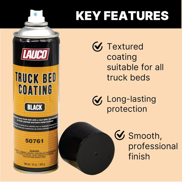 LAUCO Truck Bed Coating Black 15oz Aerosol Spray Can with Aerosol Spray Gun - Pack of 12 - Textured, Suitable For All Truck Beds 50761