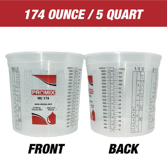 Box of 40 - Paint & Epoxy Mixing Cups Buckets - 174 Ounce (5-Quart) - Calibrated Mixing ratios on Side - Solvent Resistant, Reusable Clear Plastic Cups for Paint, Epoxy, Resin, Oil, Thinner (40)