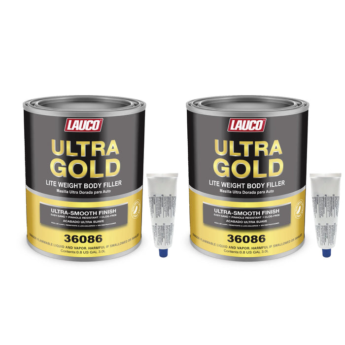 LAUCO Ultra Gold Premium Lightweight Body Filler, Bridges Holes, Water Resistant, Lightweight Filler for Fiberglass, Steel, Plastics, Ultra Gold, 6 Liters + 2 Hardener- 36086