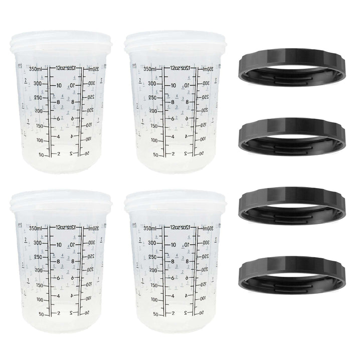 4 Pack Set of Medium Size 13.5 Ounce (400ml) Hard Cups and Retainer Rings - 4 Hard Cups and 4 Rings for Use with The Disposable Paint Spray Gun Cups Liners and Lid System