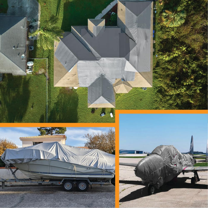 Heavy Duty Tarp 5 MIL Multipurpose UV Resistant, Waterproof Protective Tarp Cover with Metal Grommets and Reinforced Edges - for Roof, Camping, Patio, Boat, Car (Silver/Black, 15ft x 15ft) 69593