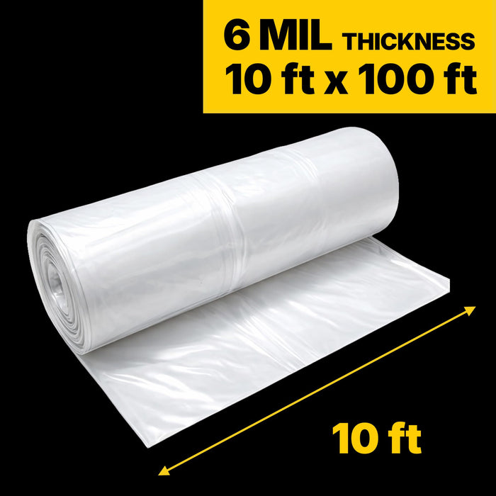 Lauco Heavy Duty Construction Plastic Sheeting 10' x 100' Roll – 6 Mil Clear Polyethylene Sheet – Waterproof Vapor Barrier, Dust & Moisture Protection for Painting, Furniture, Carpet & Contractor Use