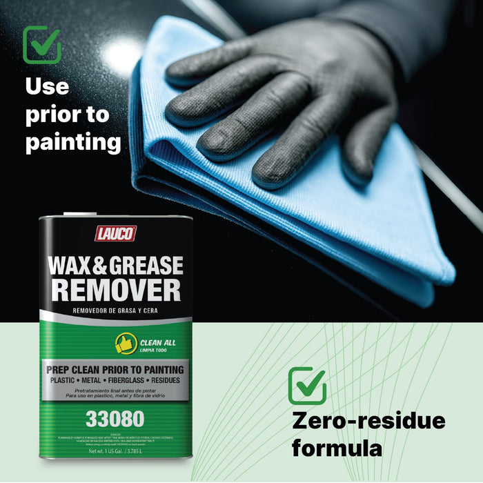 LAUCO Wax and Grease Remover 1 Gallon Multi-Surface Paint Prep Cleaner for Auto Body, Garage | Works On Plastic, Metal, Fiberglass Powerful Solvent Degreaser (33080)