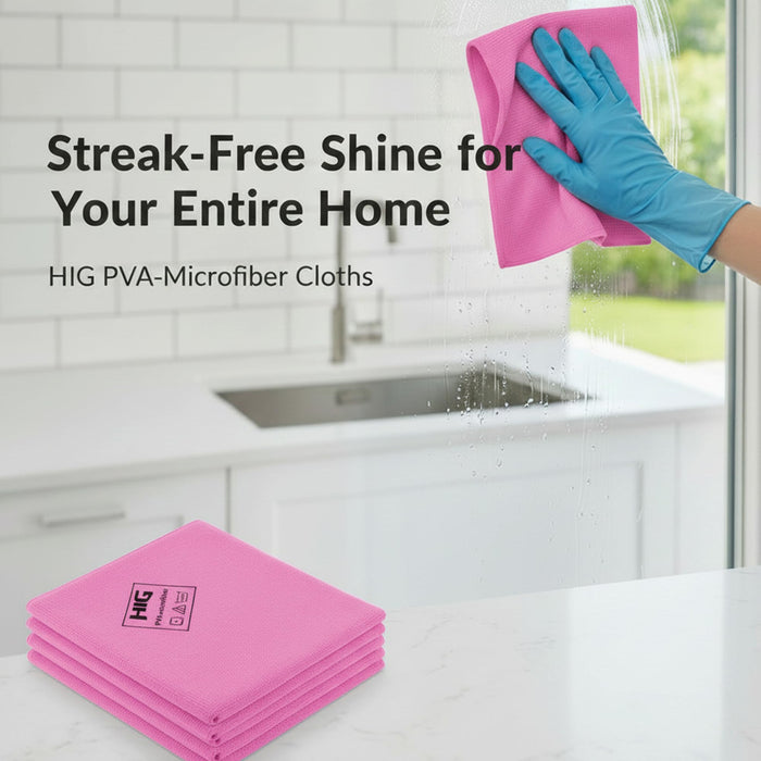 HIG PVA Microfiber Cleaning Towels, Professional Grade Synthetic Chamois Cloths for Streak Free Shine, Ultra Absorbent, Smooth & Reusable All-Purpose Cleaning Rags for Home, Car & Kitchen (5, Pink)