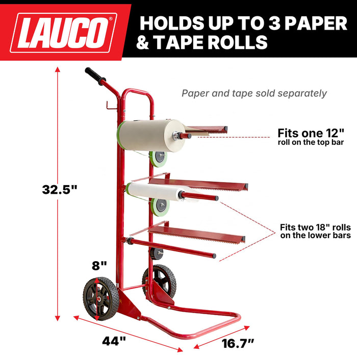 LAUCO Portable Slimline Mobile Masking Paper Machine Dispenser, Masking Machine Mobile Tree Style Mobile Masking Paper Station & Tape Dispenser Station, Stand Holds Multiple Rolls- (1680)