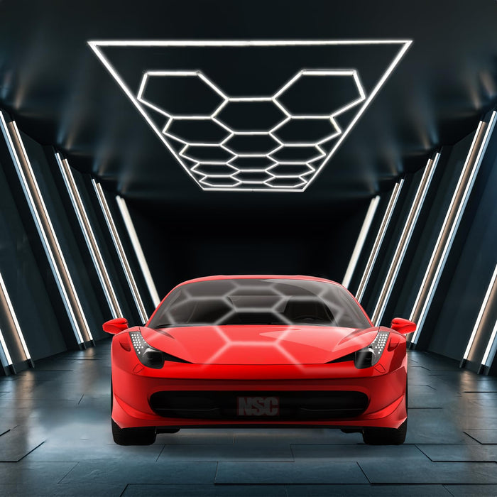 LAUCO Hexagon LED Garage Ceiling Light, 720W 86,400 Lumens, 6500K Daylight White, 14-Grid Honeycomb System with Outer Rectangle Frame, 96" x 190" for Garage, Workshop, Gym & Warehouse 50824