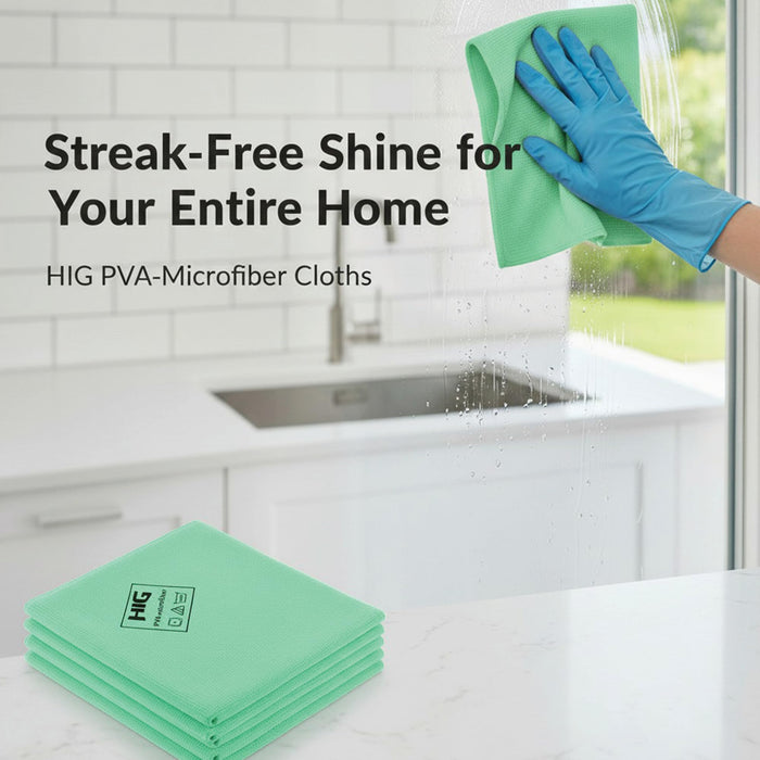 HIG PVA Microfiber Cleaning Towels, Professional Grade Synthetic Chamois Cloths for Streak Free Shine, Ultra Absorbent, Smooth & Reusable All-Purpose Cleaning Rags for Home, Car & Kitchen (5, Green)