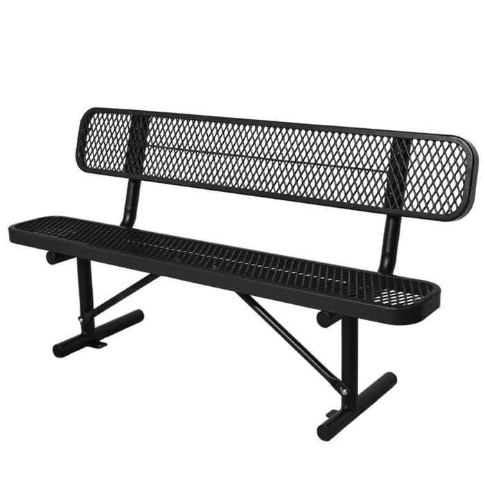 LAUCO Heavy Duty Steel Outdoor Picnic Bench, Black Powder Coated, 72-Inch, Perforated Metal Design with Backrest, 1000 lbs Capacity, Industrial Style
