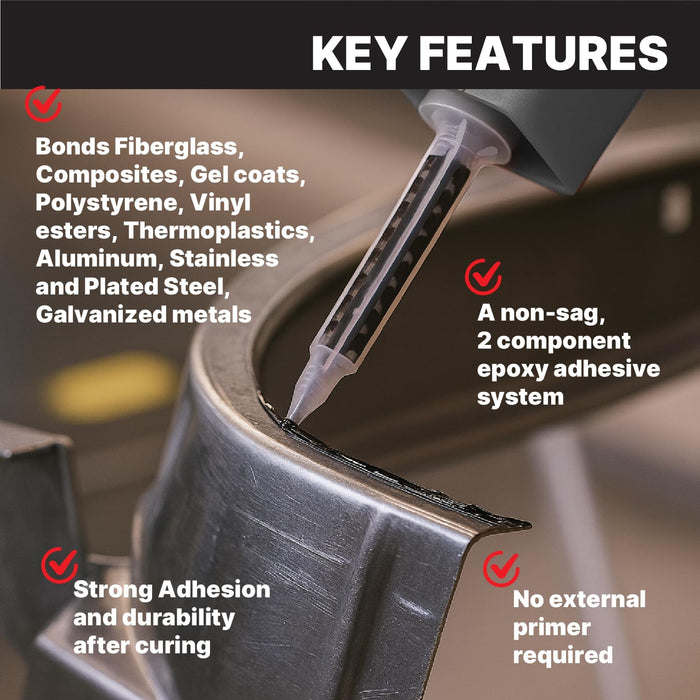 LAUCO Maxi-Bond Panel Bonding Adhesive MB-833 – Two-Part Methacrylate Epoxy Adhesive, Non-Sag, High Strength for Metal, Fiberglass, Wood, Aluminum & Composites – 200 mL (6.75 fl oz)
