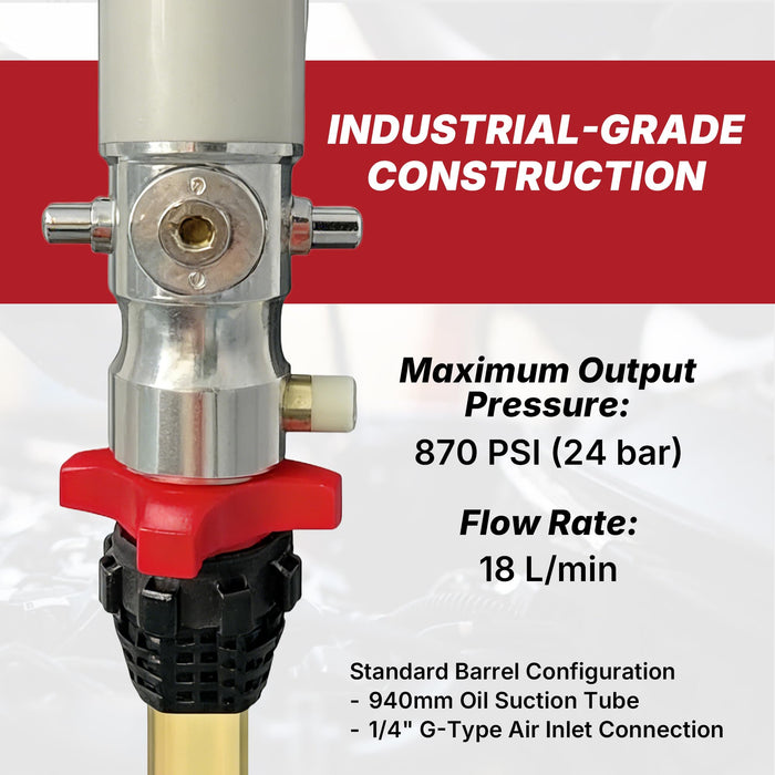 LAUCO 3:1 Air Operated Oil Pump – Pneumatic Drum Pump for 55 Gallon Barrels – 870 PSI for SAE240 Fluids and Gear Oils (Pump Only, No Hose, Gun, Cart) (Not for Gasoline or Diesel)- 47529