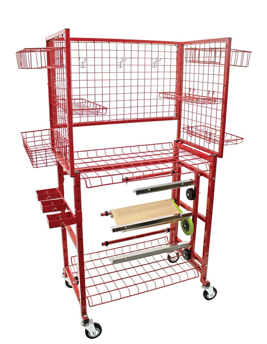 LAUCO Paint Prep Cart with Masking Paper Dispenser - Holds 12" & 24" Masking Paper Rolls, 66lb Load Capacity per Each Shelf, Automotive Body Cart, Auto Shop Organization (26506)