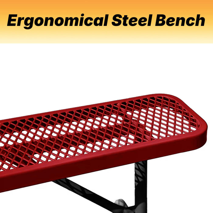 LAUCO Heavy Duty Expanded Metal Mesh Picnic Bench, Industrial Style Outdoor Bench with Steel Frame, 1000 lbs Capacity, Red Thermoplastic Coating