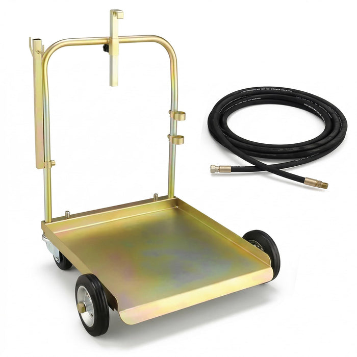 LAUCO Mobile Drum Cart with 13ft Oil Hose – Heavy-Duty Trolley for 55 Gallon Barrel Oil Transfer Systems – Portable Steel Drum Dolly + Reinforced Hose Only (Pump Not Included) (Cart + Hose Kit)
