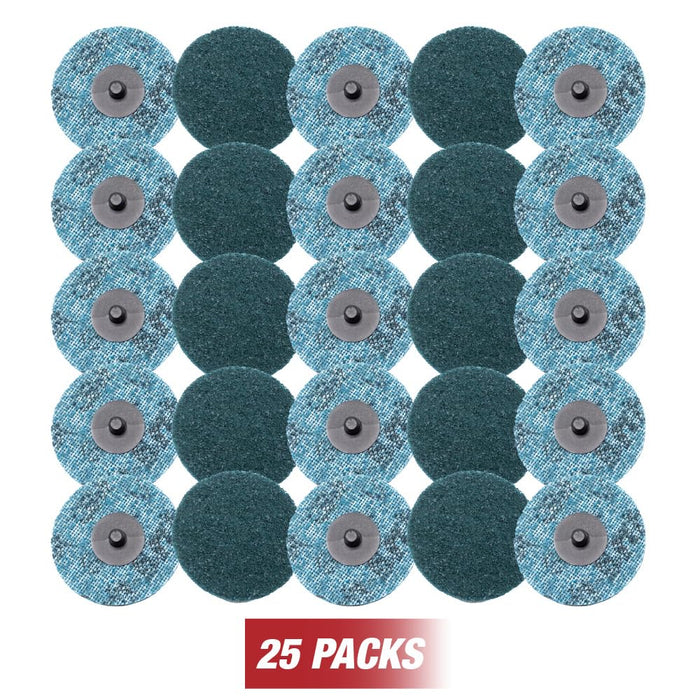 Lauco 3" Diameter Quick Change Nylon Surface Conditioning Discs - Blue Fine Sanding Grit (Box of 25) - Sanding Polishing Paint Removal with Male R-Type Backing, Quick Change Roll Lock Connection