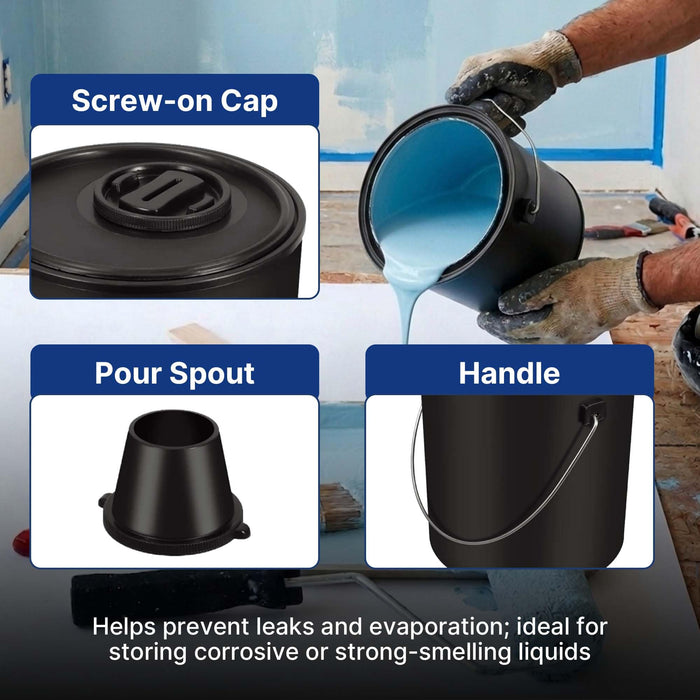 Plastic Paint Can Bucket 1Gal Pack of 4, w/Lid & Handle, Triple Lock Airtight Seal, Touchdown Bucket, Small Pail Triple-Lock Airtight Seal to Minimizing Skimming, Rust, Odor & Chemical Resistant